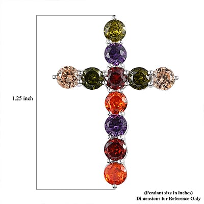 Simulated Multi Color Diamond 4.65 ctw Cross Pendant in Sterling Silver