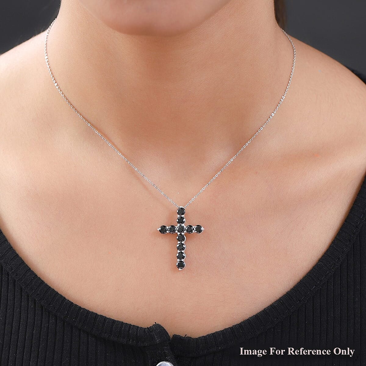 Simulated Black Diamond Cross Pendant in Sterling Silver image number 2