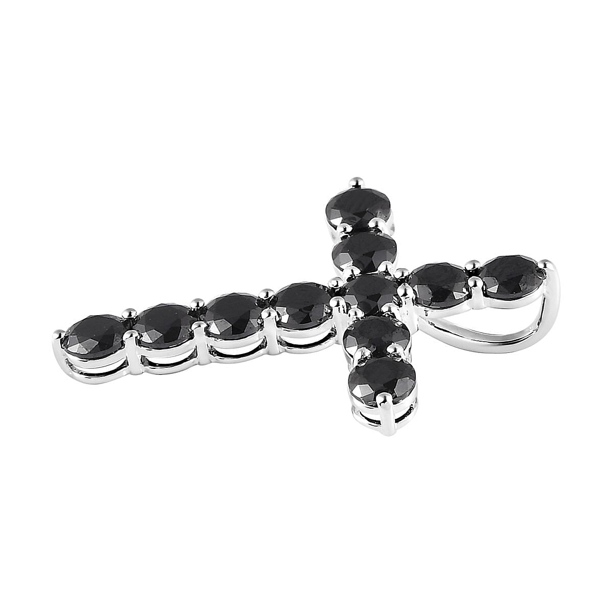 Simulated Black Diamond Cross Pendant in Sterling Silver image number 3