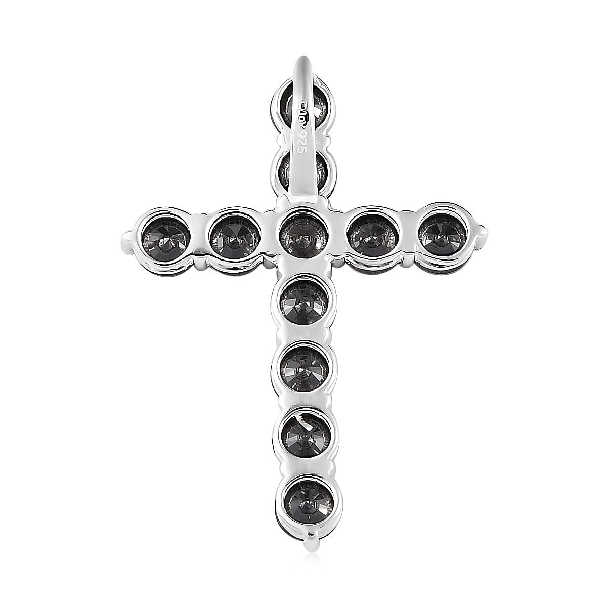Simulated Black Diamond Cross Pendant in Sterling Silver image number 4