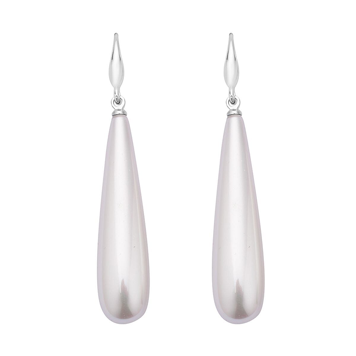 White Shell Pearl Drop Earrings in Rhodium Over Sterling Silver
