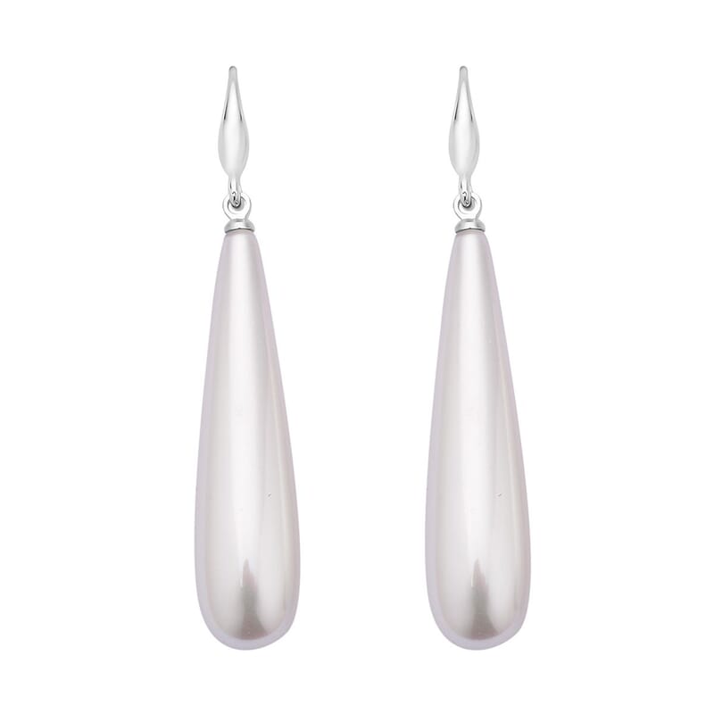 White Shell Pearl Drop Earrings in Rhodium Over Sterling Silver