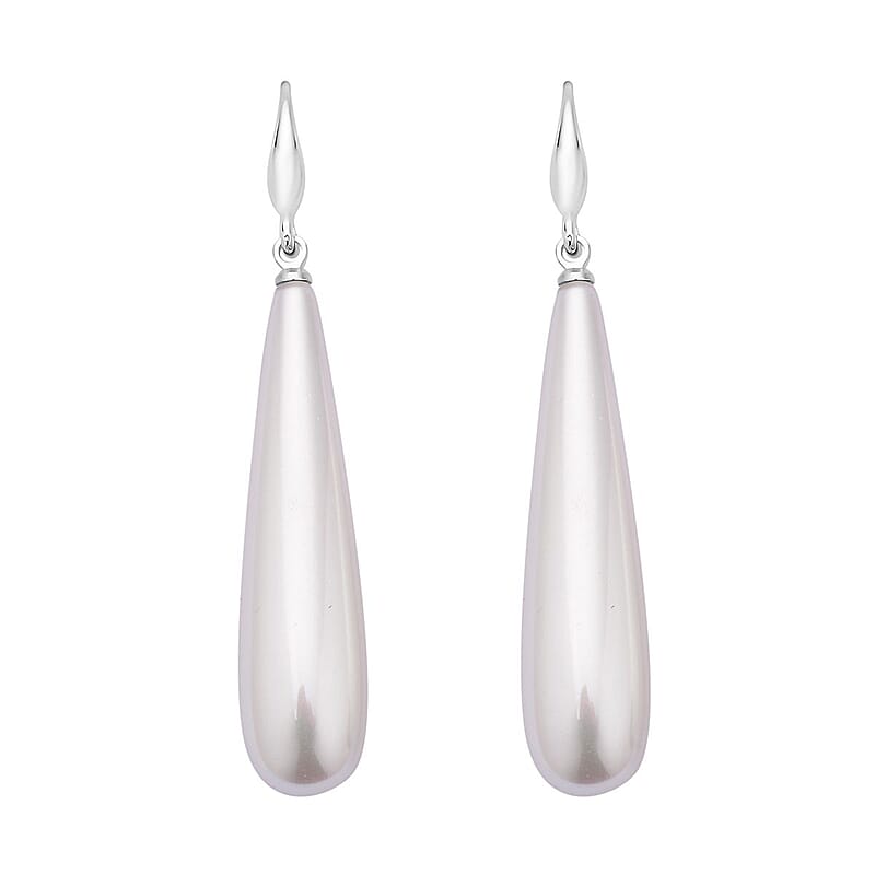 White Shell Pearl Drop Earrings in Rhodium Over Sterling Silver