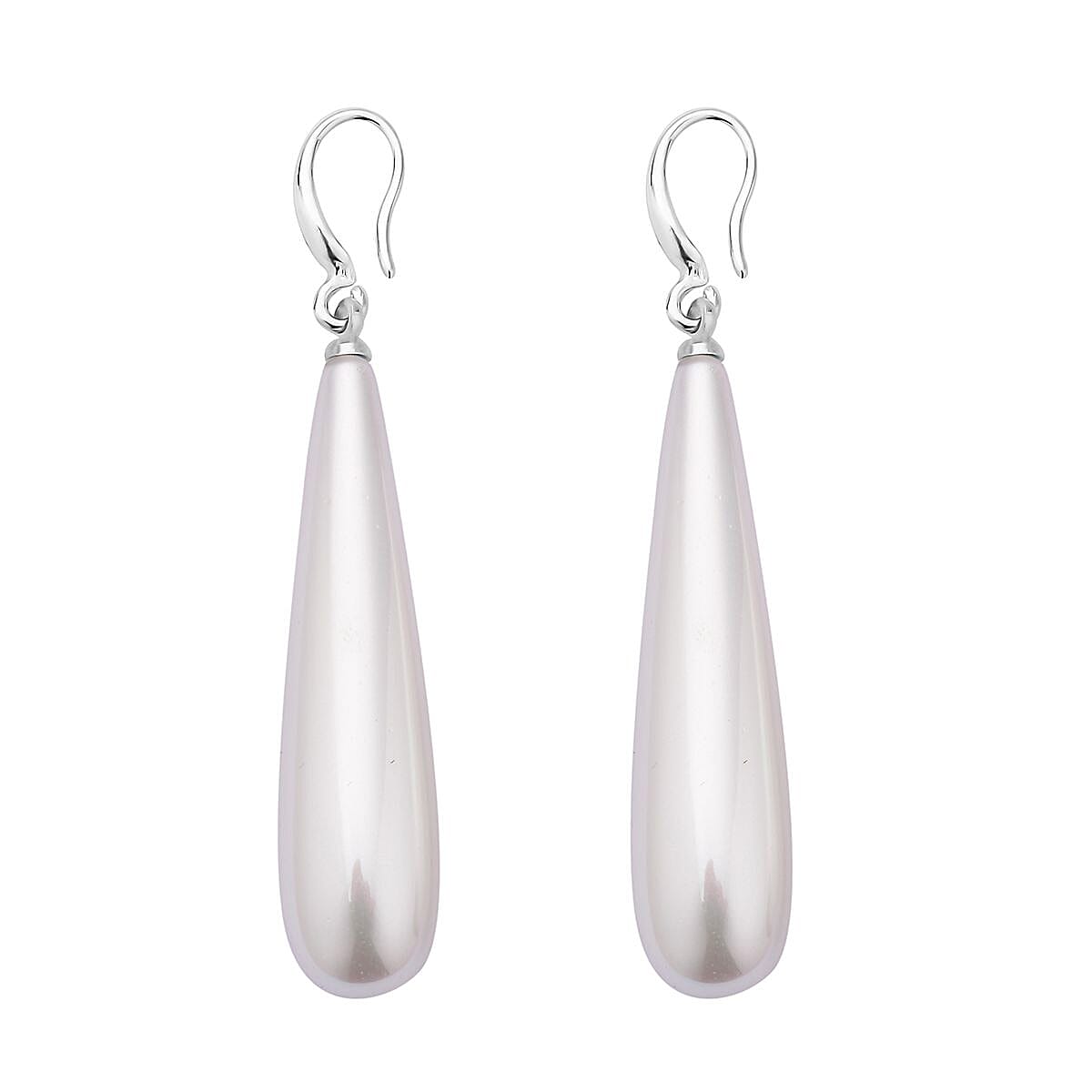 White Shell Pearl Drop Earrings in Rhodium Over Sterling Silver