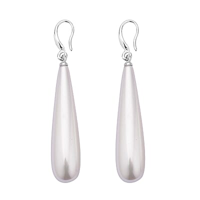 White Shell Pearl Drop Earrings in Rhodium Over Sterling Silver