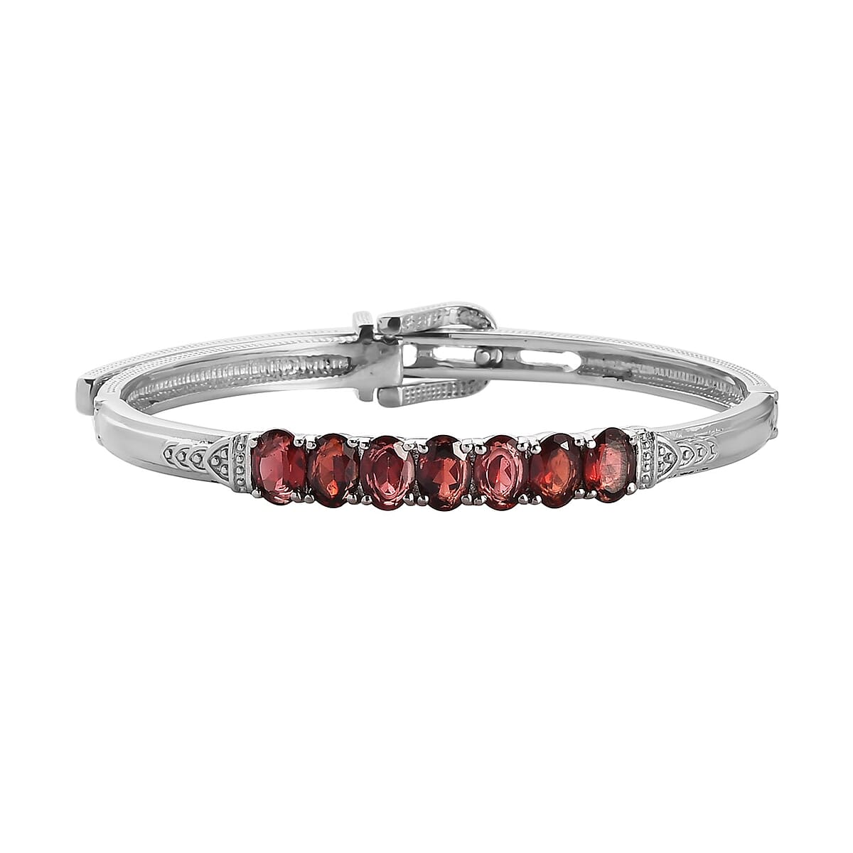 Doorbuster Mozambique Garnet Bangle Bracelet in Stainless Steel (6.50 In) 6.25 ctw image number 0