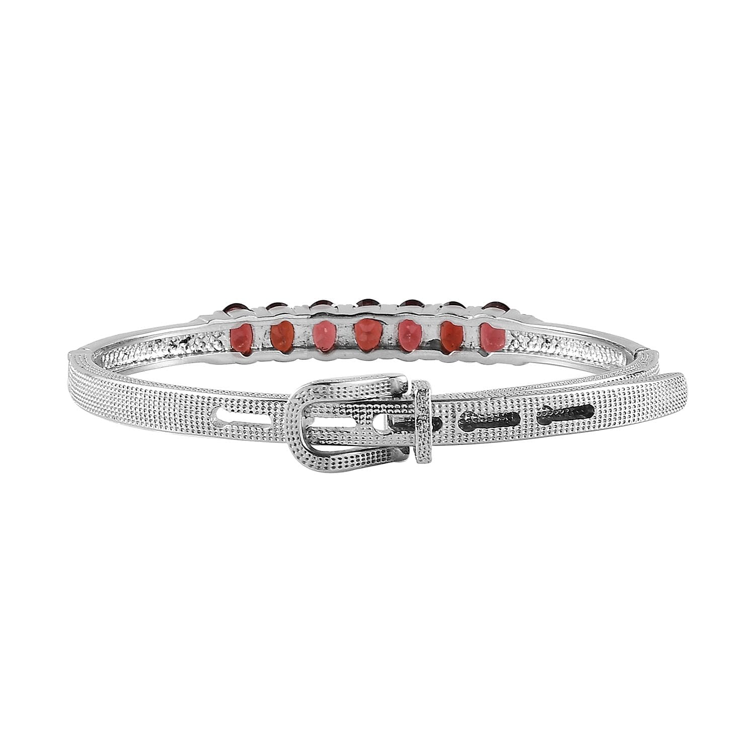 Mozambique Garnet Bangle Bracelet in Stainless Steel (6.50 In) 6.25 ctw , Tarnish-Free, Waterproof, Sweat Proof Jewelry