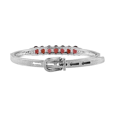 Mozambique Garnet Bangle Bracelet in Stainless Steel (6.50 In) 6.25 ctw , Tarnish-Free, Waterproof, Sweat Proof Jewelry