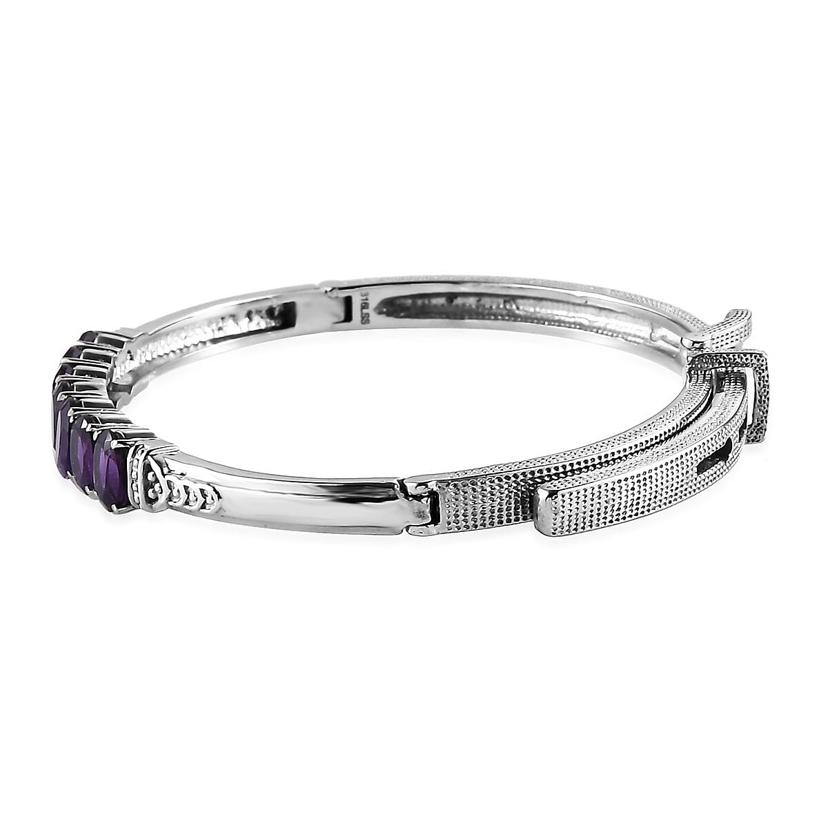 Amethyst Bangle Bracelet in Stainless Steel (6.50 in) 5.00 ctw , Tarnish-Free, Waterproof, Sweat Proof Jewelry image number 3
