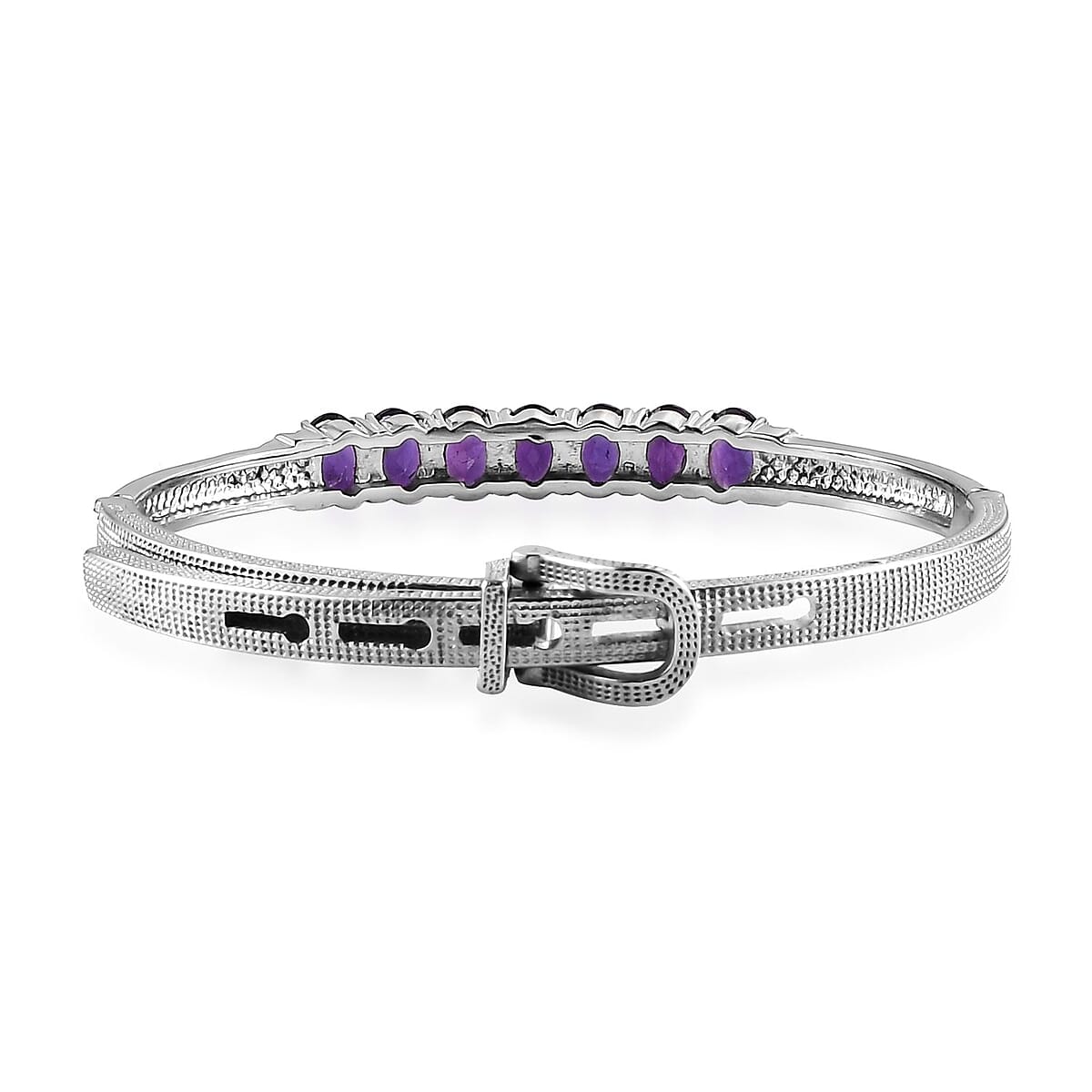 Amethyst Bangle Bracelet in Stainless Steel (6.50 in) 5.00 ctw , Tarnish-Free, Waterproof, Sweat Proof Jewelry image number 4