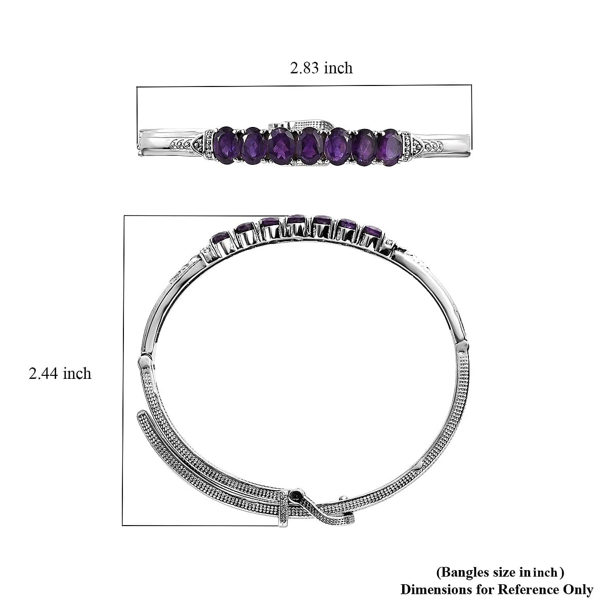 Amethyst Bangle Bracelet in Stainless Steel (6.50 in) 5.00 ctw , Tarnish-Free, Waterproof, Sweat Proof Jewelry image number 5