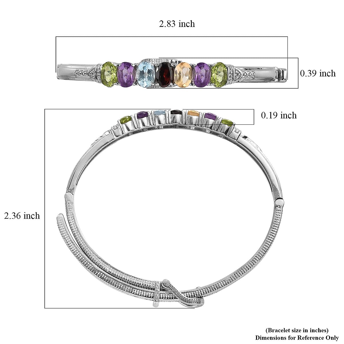 Multi Gemstone Bangle Bracelet in Stainless Steel (6.50 in) 5.75 ctw , Tarnish-Free, Waterproof, Sweat Proof Jewelry image number 5