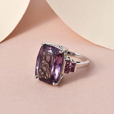 Rose De France Amethyst and Orissa Rhodolite Garnet Ring in Platinum Over Sterling Silver (Size 10.0) 14.60 ctw