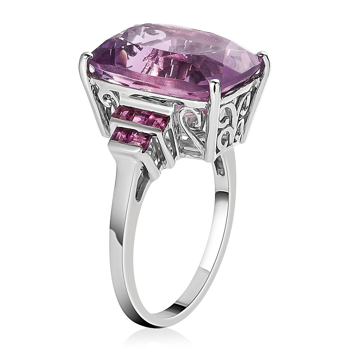 Rose De France Amethyst and Orissa Rhodolite Garnet Ring in Platinum Over Sterling Silver (Size 6.0) 14.60 ctw