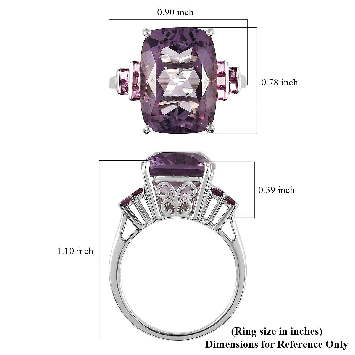 Rose De France Amethyst and Orissa Rhodolite Garnet Ring in Platinum Over Sterling Silver (Size 6.0) 14.60 ctw