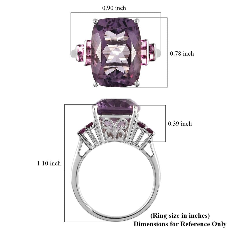 Rose De France Amethyst and Orissa Rhodolite Garnet Ring in Platinum Over Sterling Silver (Size 6.0) 14.60 ctw