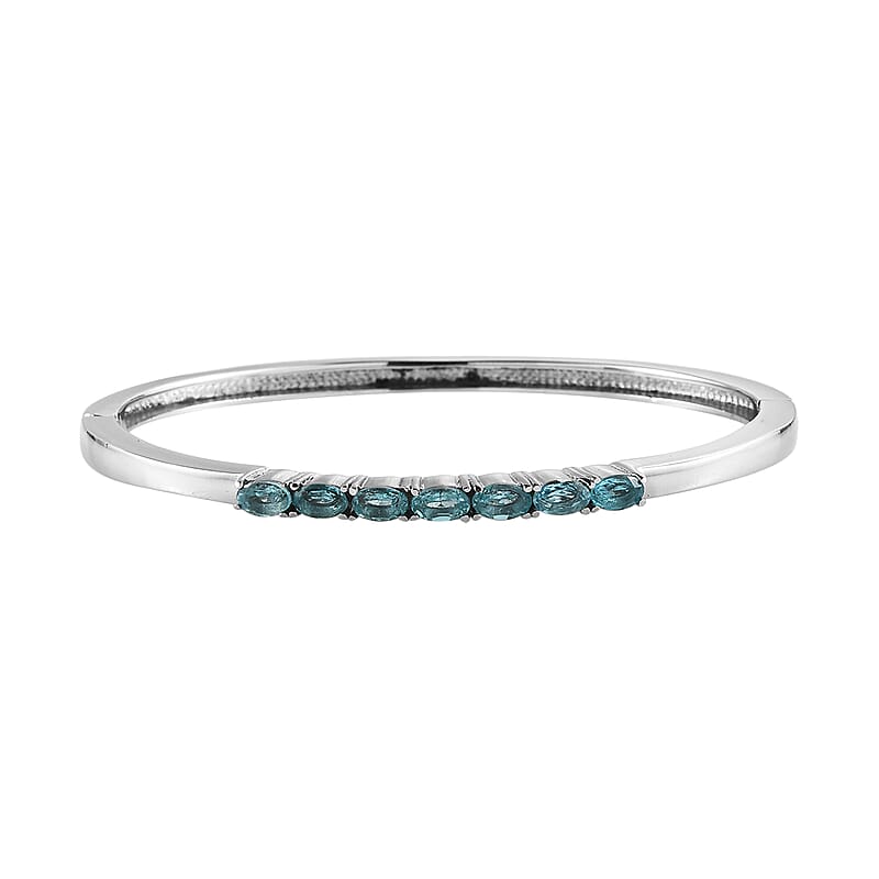 Madagascar Paraiba Apatite Bangle Bracelet in Stainless Steel (6.50 In) 1.65 ctw