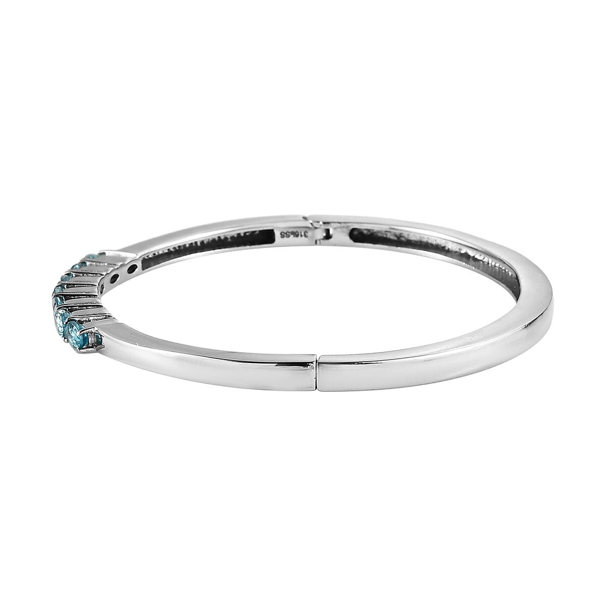 Madagascar Paraiba Apatite Bangle Bracelet in Stainless Steel (6.50 In) 1.65 ctw image number 3