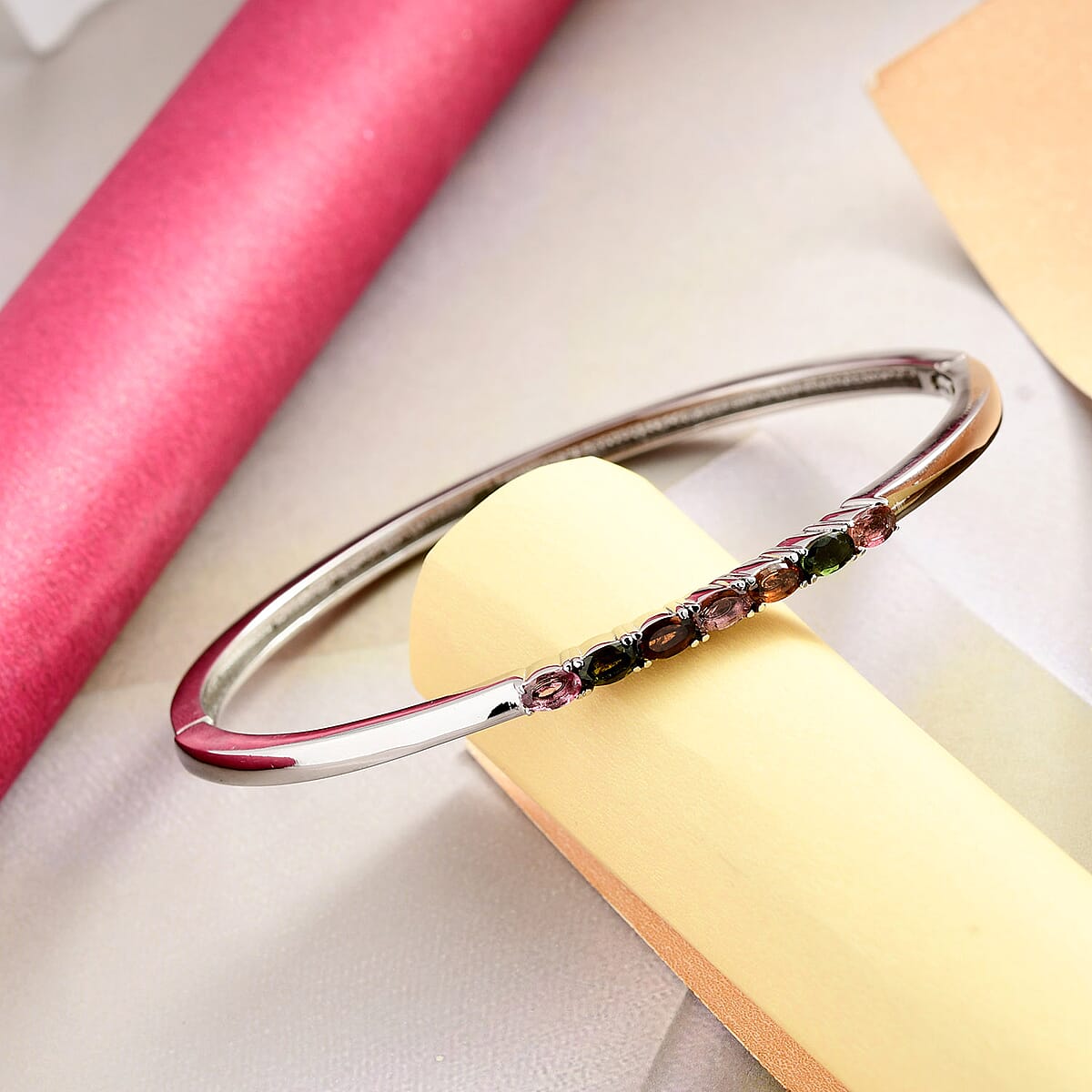 Multi-Tourmaline Bangle Bracelet in Stainless Steel (8.00 In) 1.60 ctw image number 1