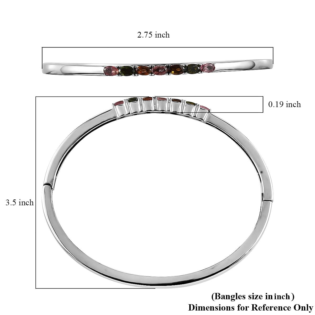 Multi-Tourmaline Bangle Bracelet in Stainless Steel (8.00 In) 1.60 ctw image number 5