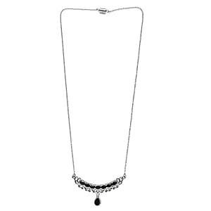 Thai Black Spinel Fancy Necklace (20 Inches) in Stainless Steel 6.35 ctw , Tarnish-Free, Waterproof, Sweat Proof Jewelry