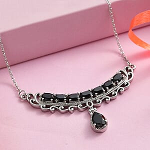 Thai Black Spinel Fancy Necklace (20 Inches) in Stainless Steel 6.35 ctw , Tarnish-Free, Waterproof, Sweat Proof Jewelry