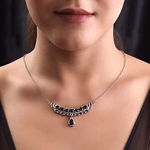 Thai Black Spinel Fancy Necklace (20 Inches) in Stainless Steel 6.35 ctw , Tarnish-Free, Waterproof, Sweat Proof Jewelry