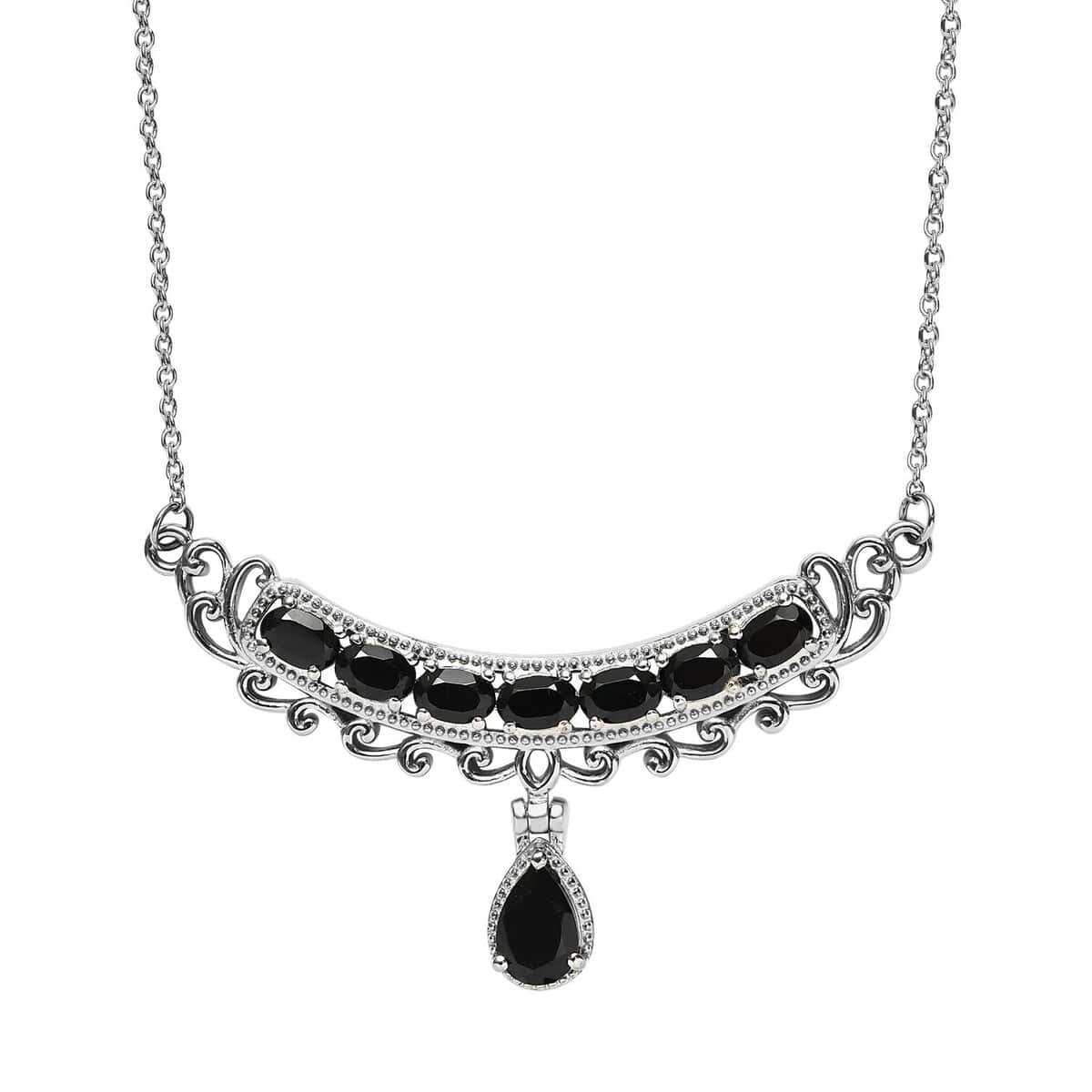 Thai Black Spinel Fancy Necklace (20 Inches) in Stainless Steel 6.35 ctw , Tarnish-Free, Waterproof, Sweat Proof Jewelry image number 3