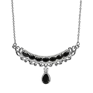 Thai Black Spinel Fancy Necklace (20 Inches) in Stainless Steel 6.35 ctw , Tarnish-Free, Waterproof, Sweat Proof Jewelry