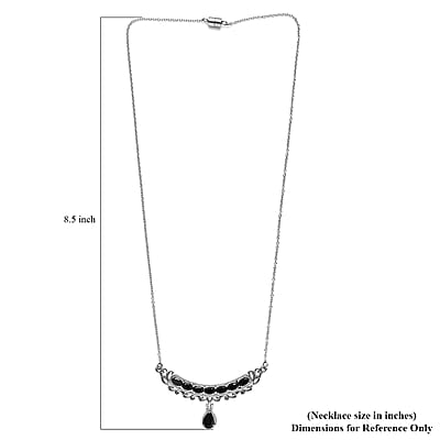 Thai Black Spinel Fancy Necklace (20 Inches) in Stainless Steel 6.35 ctw , Tarnish-Free, Waterproof, Sweat Proof Jewelry