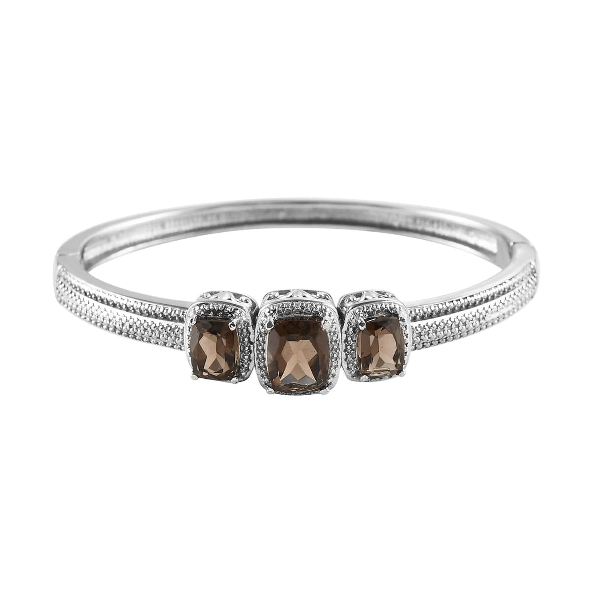 Brazilian Smoky Quartz 5.75 ctw Trilogy Bangle Bracelet in Stainless Steel (6.50 In) image number 0