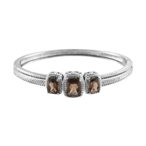 Brazilian Smoky Quartz 5.75 ctw Trilogy Bangle Bracelet in Stainless Steel (6.50 In)