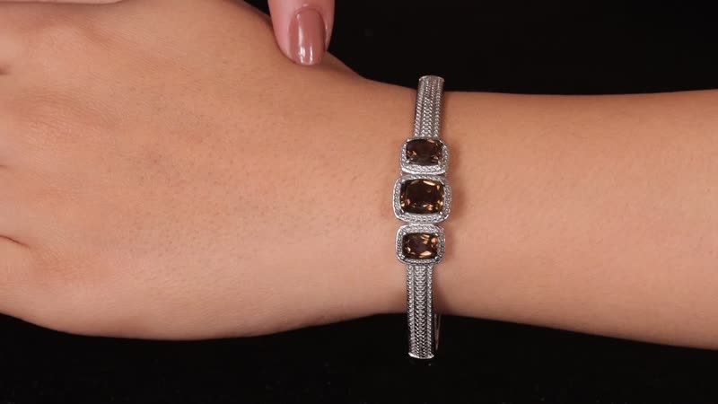 Brazilian Smoky Quartz 5.75 ctw Trilogy Bangle Bracelet in Stainless Steel (6.50 In)