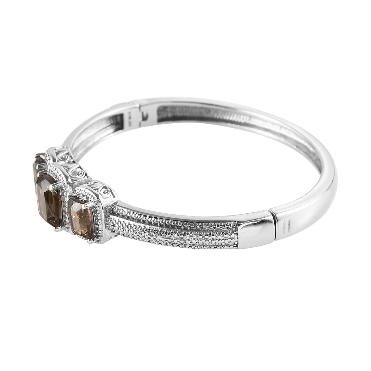 Brazilian Smoky Quartz 5.75 ctw Trilogy Bangle Bracelet in Stainless Steel (6.50 In) image number 3