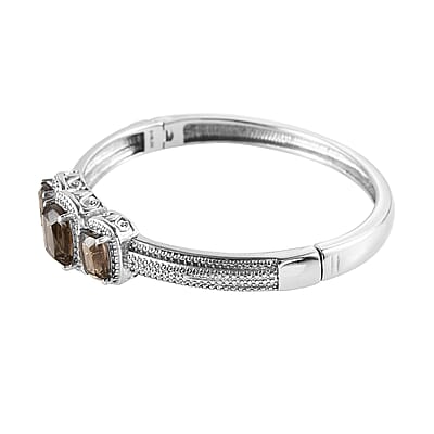 Brazilian Smoky Quartz 5.75 ctw Trilogy Bangle Bracelet in Stainless Steel (6.50 In)