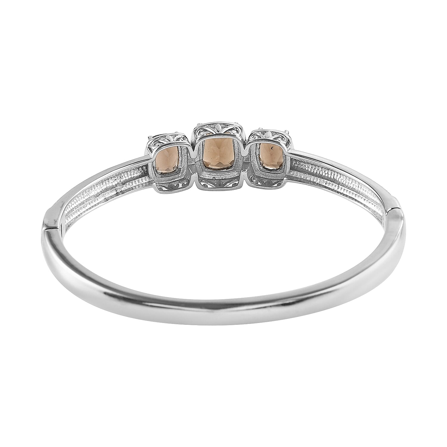 Brazilian Smoky Quartz 5.75 ctw Trilogy Bangle Bracelet in Stainless Steel (6.50 In)