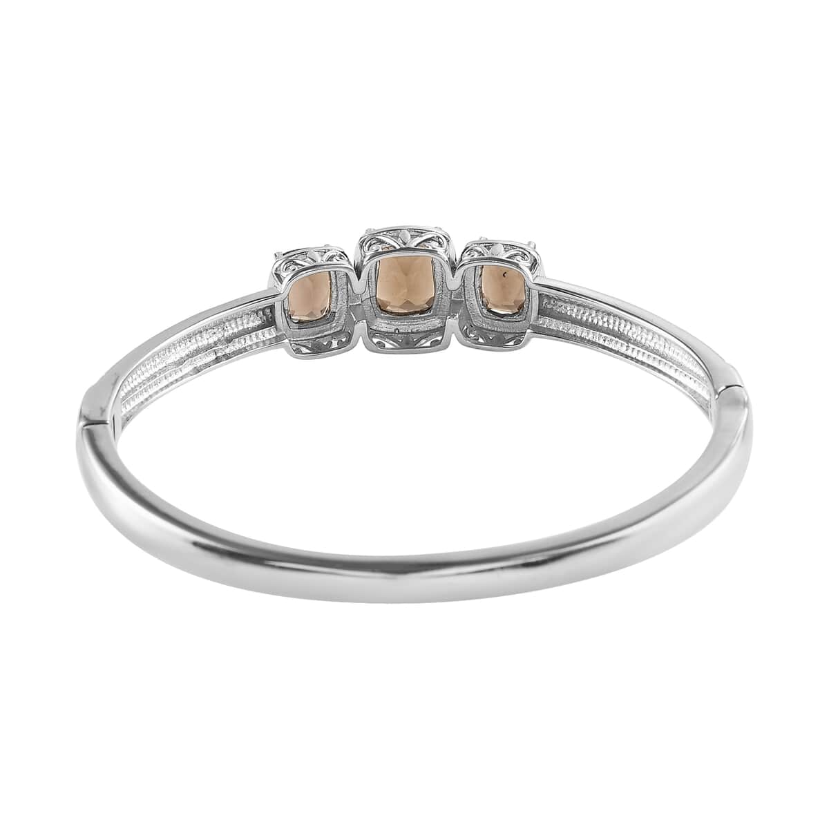 Brazilian Smoky Quartz 5.75 ctw Trilogy Bangle Bracelet in Stainless Steel (6.50 In) image number 4