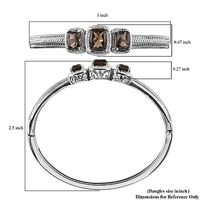 Brazilian Smoky Quartz 5.75 ctw Trilogy Bangle Bracelet in Stainless Steel (6.50 In)