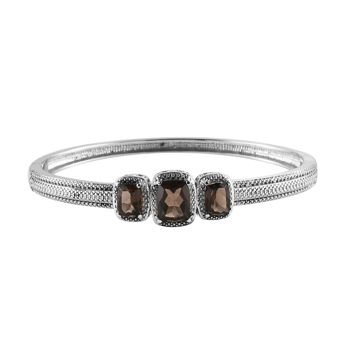 Brazilian Smoky Quartz 5.75 ctw Trilogy Bangle Bracelet in Stainless Steel (7.25 In) image number 0