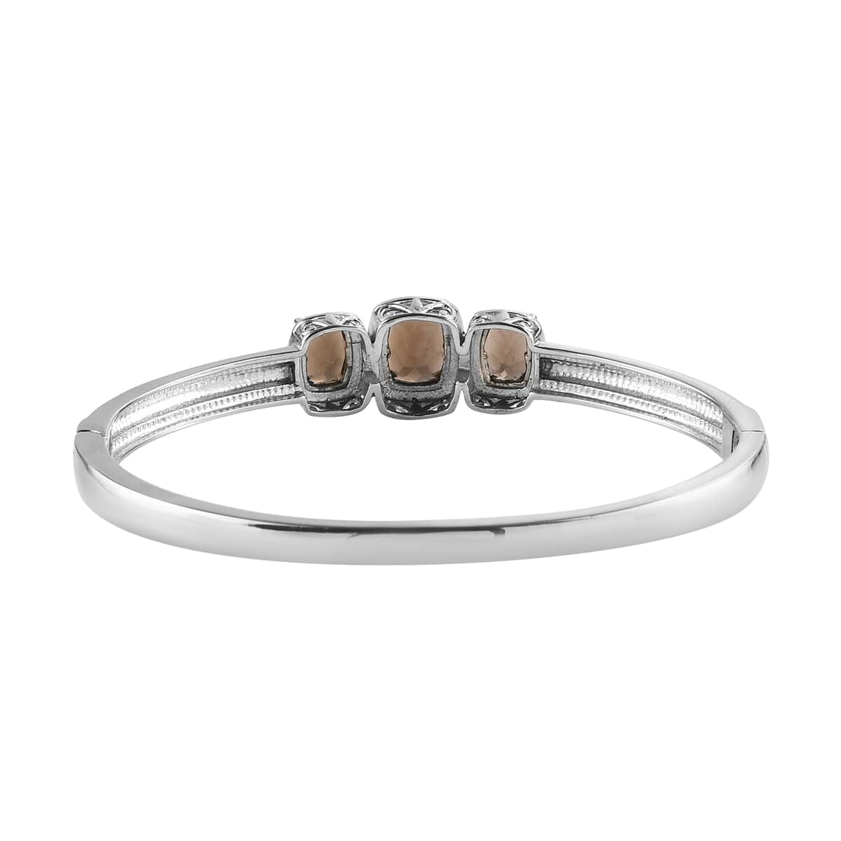 Brazilian Smoky Quartz 5.75 ctw Trilogy Bangle Bracelet in Stainless Steel (7.25 In) image number 4