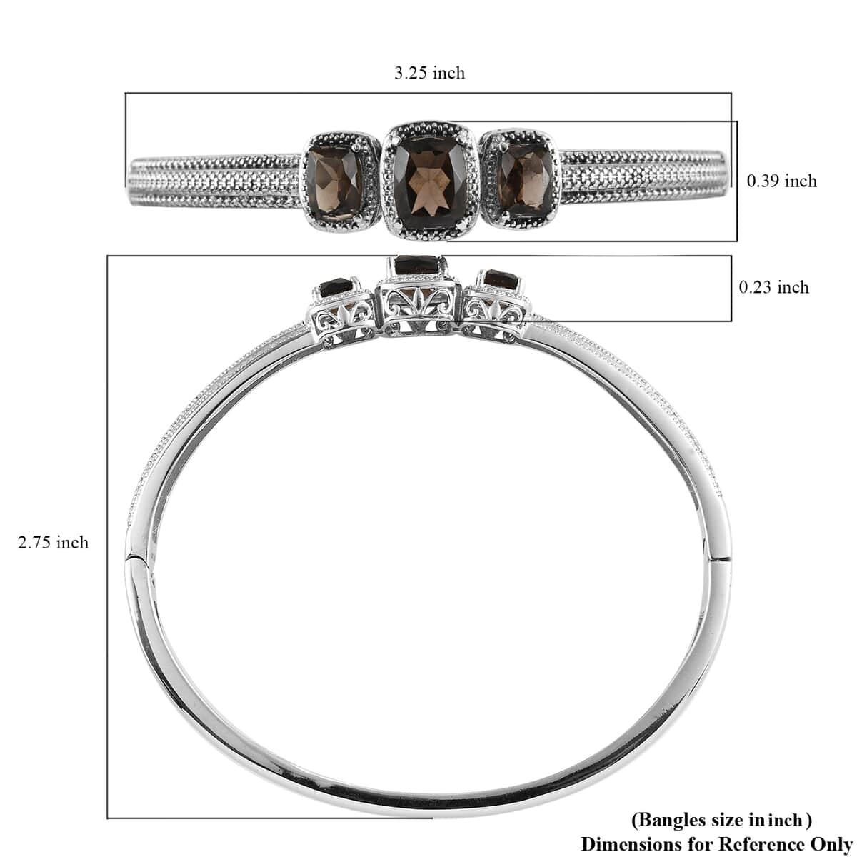 Brazilian Smoky Quartz 5.75 ctw Trilogy Bangle Bracelet in Stainless Steel (7.25 In) image number 5