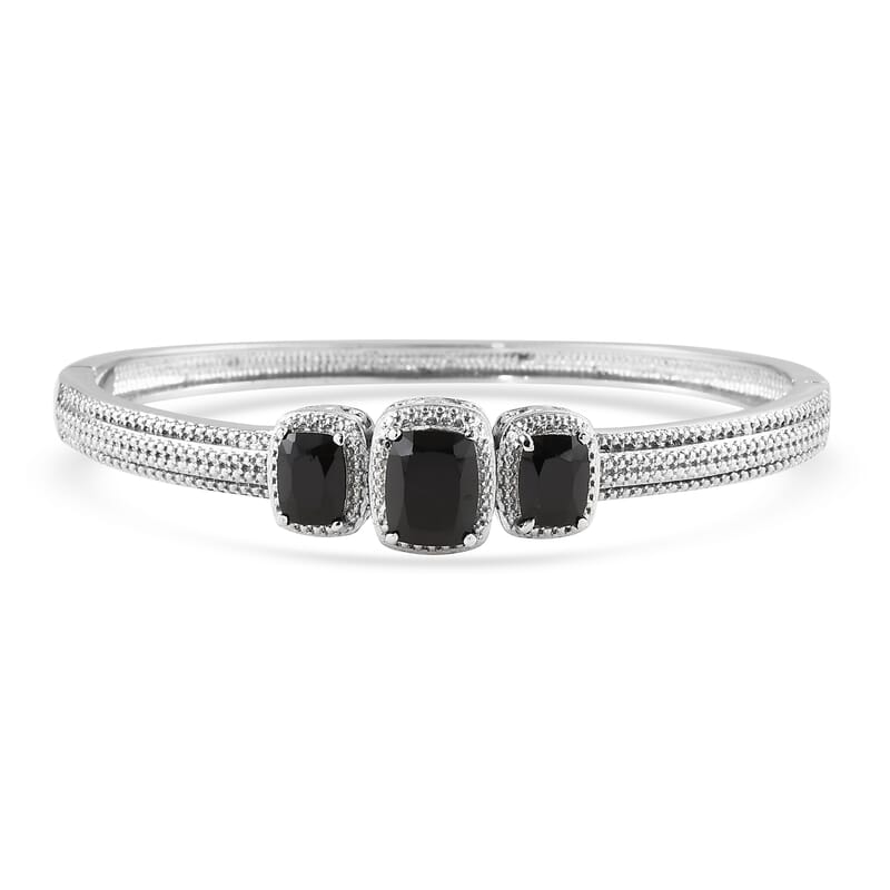 Thai Black Spinel Bangle Bracelet in Stainless Steel (7.25 In) 8.15 ctw , Tarnish-Free, Waterproof, Sweat Proof Jewelry