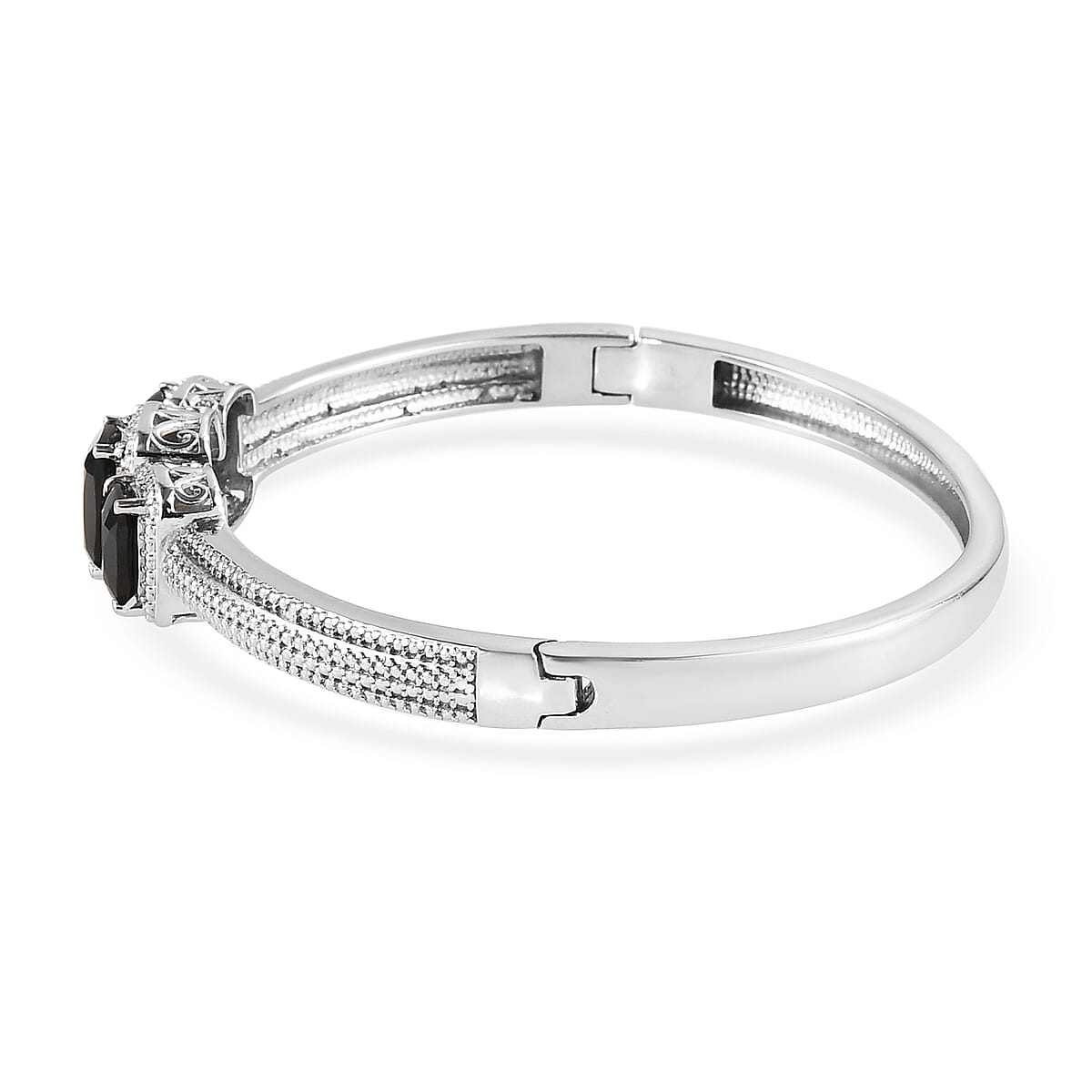 Thai Black Spinel Bangle Bracelet in Stainless Steel (7.25 In) 8.15 ctw , Tarnish-Free, Waterproof, Sweat Proof Jewelry image number 3