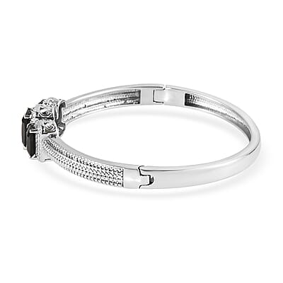 Thai Black Spinel Bangle Bracelet in Stainless Steel (7.25 In) 8.15 ctw , Tarnish-Free, Waterproof, Sweat Proof Jewelry