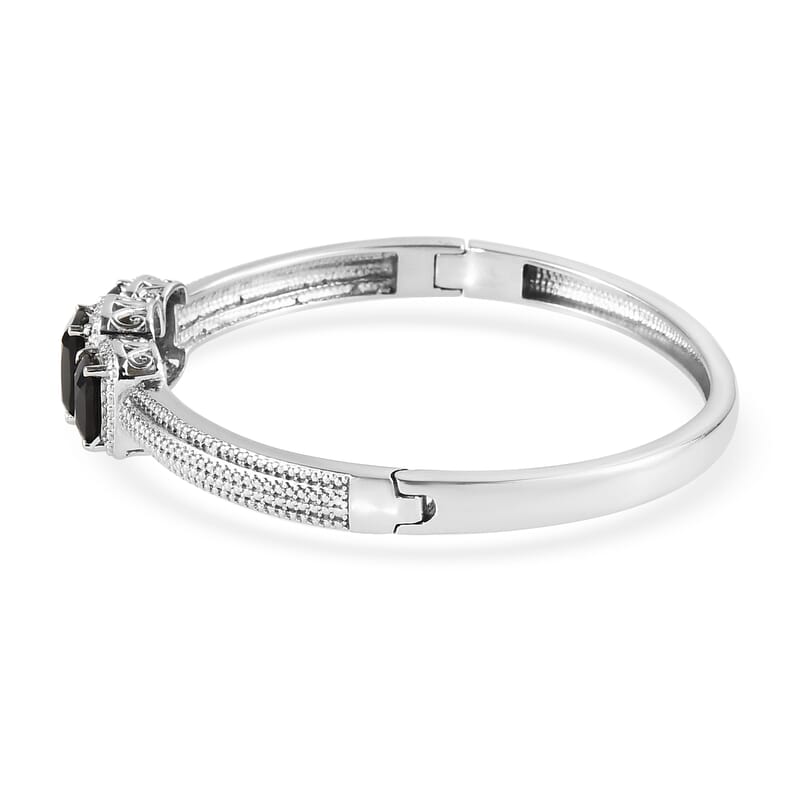 Thai Black Spinel Bangle Bracelet in Stainless Steel (7.25 In) 8.15 ctw , Tarnish-Free, Waterproof, Sweat Proof Jewelry