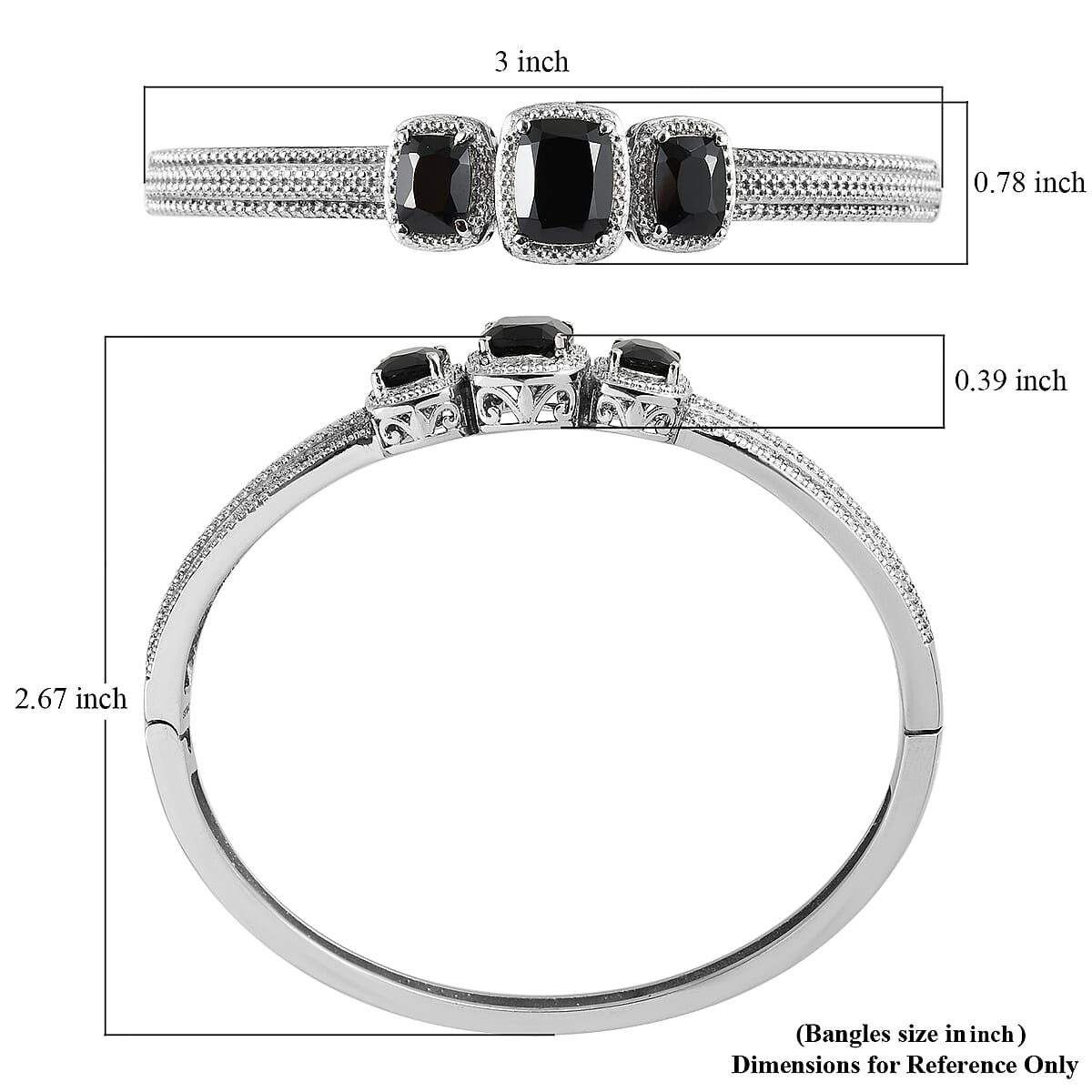 Thai Black Spinel Bangle Bracelet in Stainless Steel (7.25 In) 8.15 ctw , Tarnish-Free, Waterproof, Sweat Proof Jewelry image number 5