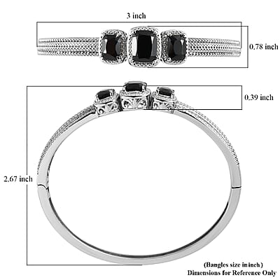 Thai Black Spinel Bangle Bracelet in Stainless Steel (7.25 In) 8.15 ctw , Tarnish-Free, Waterproof, Sweat Proof Jewelry
