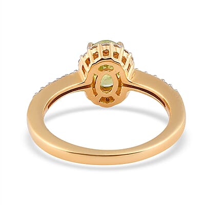 Premium Sava Sphene and Natural White Zircon Halo Ring in Vermeil Yellow Gold Over Sterling Silver (Size 10.0) 1.25 ctw
