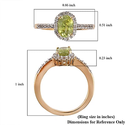 Premium Sava Sphene and Natural White Zircon Halo Ring in Vermeil Yellow Gold Over Sterling Silver (Size 10.0) 1.25 ctw