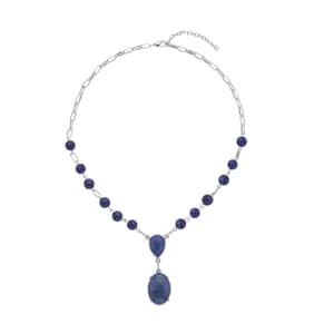 Lapis Lazuli Necklace 18-20 Inches in Silvertone 70.00 ctw